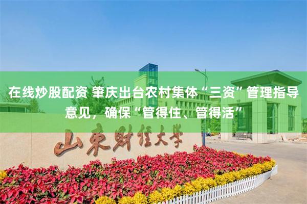 在线炒股配资 肇庆出台农村集体“三资”管理指导意见，确保“管得住、管得活”