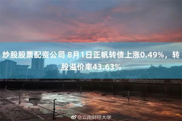 炒股股票配资公司 8月1日正帆转债上涨0.49%，转股溢价率43.63%