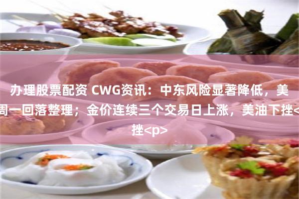 办理股票配资 CWG资讯：中东风险显著降低，美元周一回落整理；金价连续三个交易日上涨，美油下挫<p>