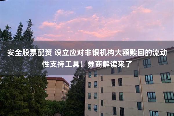 安全股票配资 设立应对非银机构大额赎回的流动性支持工具！券商解读来了